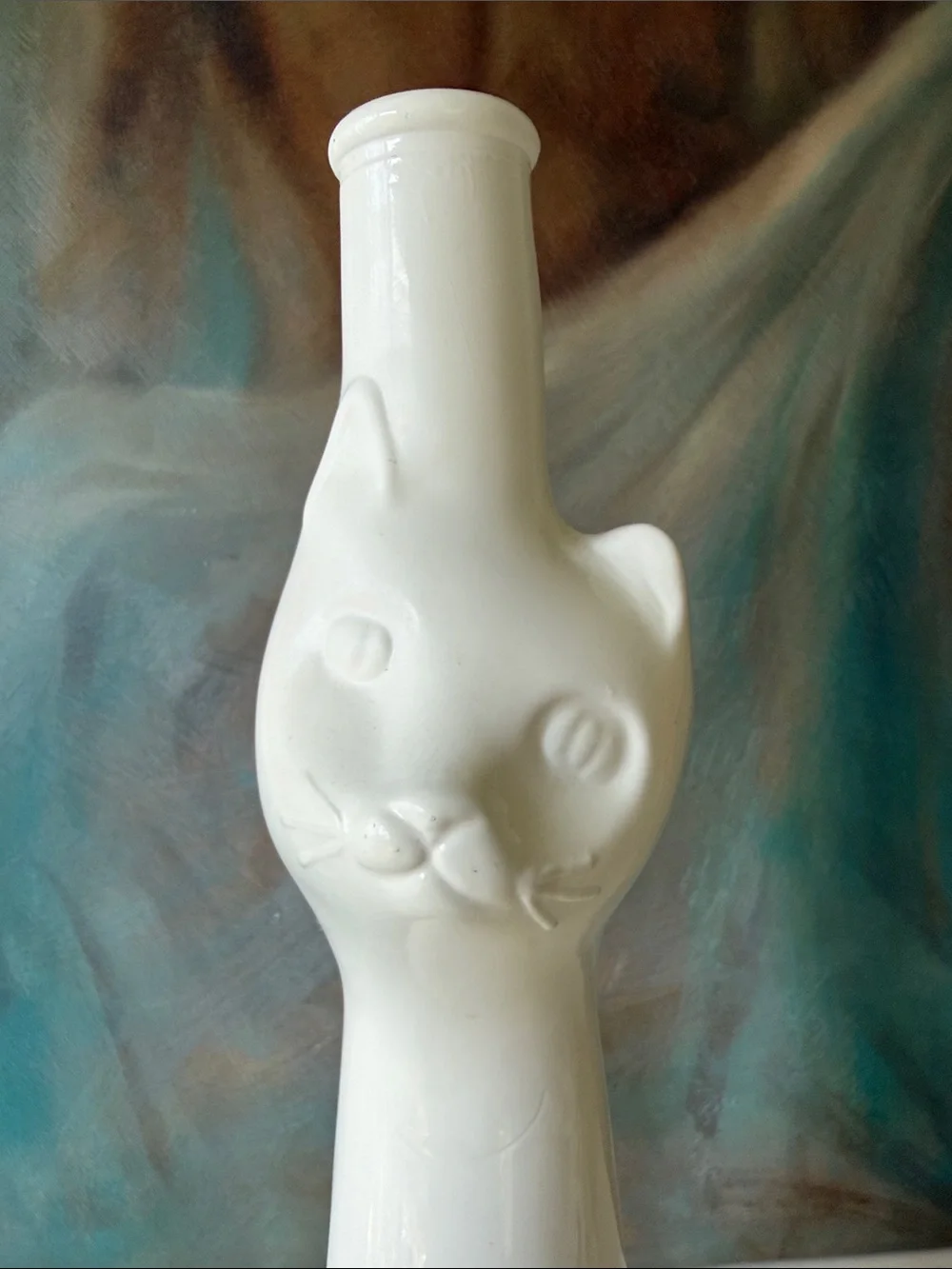 Vintage White Cat Shaped German Riesling Wine Bottle - 13”